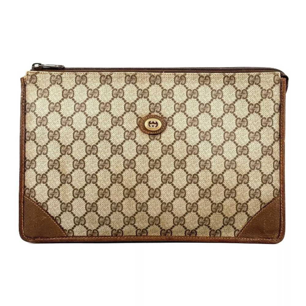 Vintage GUCCI Clutch Hand Bag Purse Interlocking Leather PVC Authentic